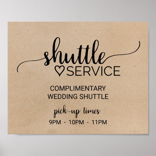 Eenvoudige Faux Kraft Calligraphy Shuttle Service  Poster (Voorkant)