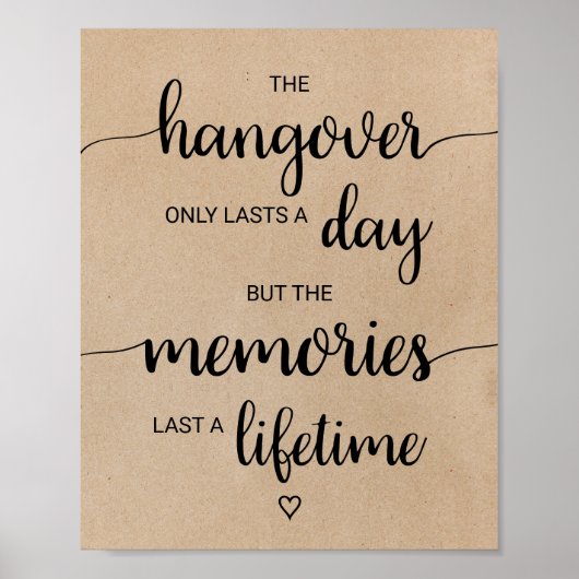 Eenvoudige Faux Kraft Hangover & Memories Sign Poster (Voorkant)