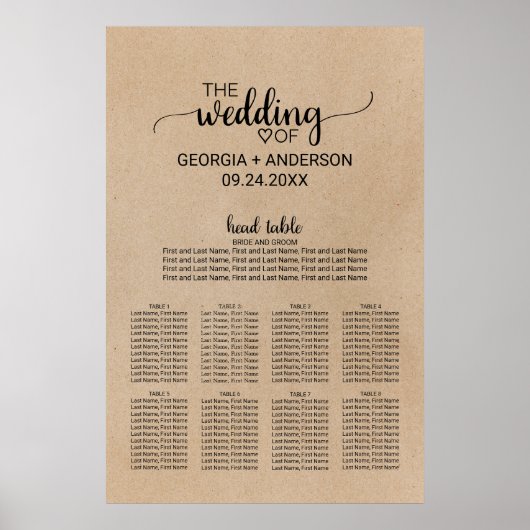 Eenvoudige Faux Kraft Head Table Wedding Seating C Poster (Voorkant)
