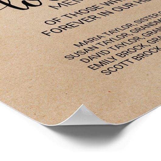 Eenvoudige Faux Kraft in Loving Memory Sign Poster (Hoek)