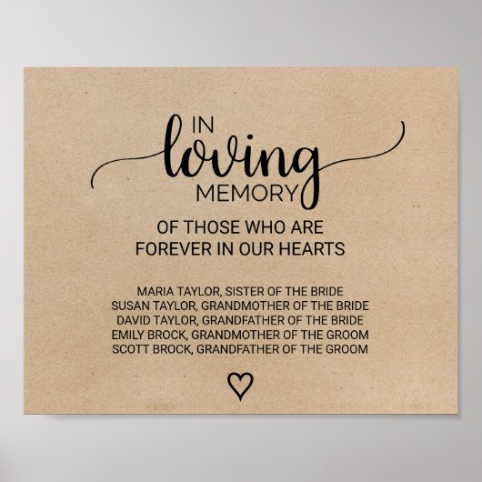 Eenvoudige Faux Kraft in Loving Memory Sign Poster (Voorkant)