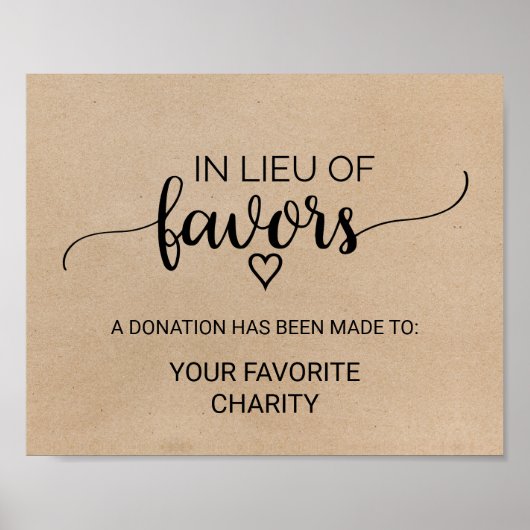 Eenvoudige Faux Kraft in plaats van Favors Sign Poster (Voorkant)