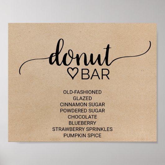 Eenvoudige Faux Kraft-kalligrafie Donut Bar Sign Poster (Voorkant)