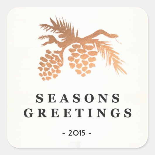 Eenvoudige Faux Roos Gold Pine Cone-feestdag Vierkante Sticker (Voorkant)
