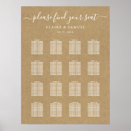 Eenvoudige Faux Rustic Kraft Wedding Seding Chart Poster