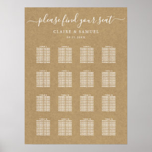 Eenvoudige Faux Rustic Kraft Wedding Seding Chart Poster
