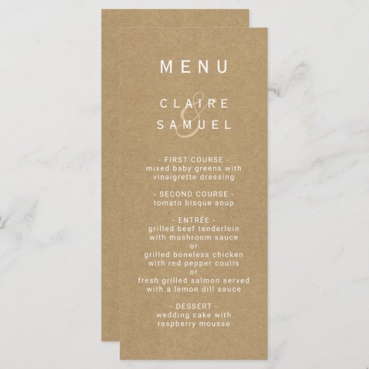 Eenvoudige faux rustieke bruine kraft bruiloft menu (Voorkant / Achterkant)