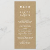 Eenvoudige faux rustieke bruine kraft bruiloft menu (Voorkant)