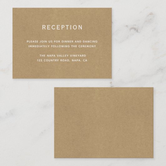 Eenvoudige faux rustieke kraft bruiloft receptie informatiekaartje (Voorkant / Achterkant)