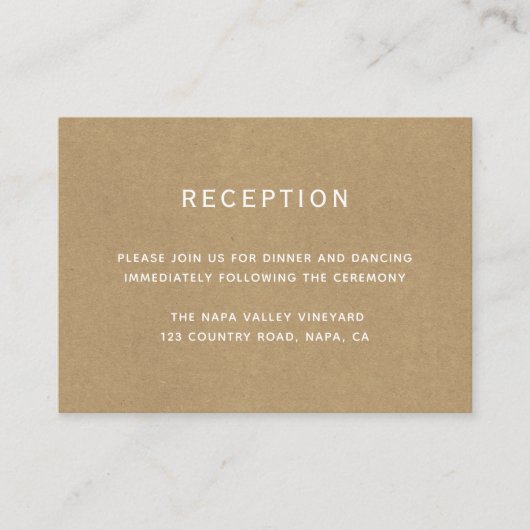 Eenvoudige faux rustieke kraft bruiloft receptie informatiekaartje (Voorkant)