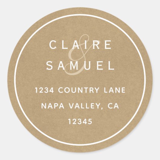 Eenvoudige Faux rustieke Kraft bruiloft retour adr Ronde Sticker (Voorkant)