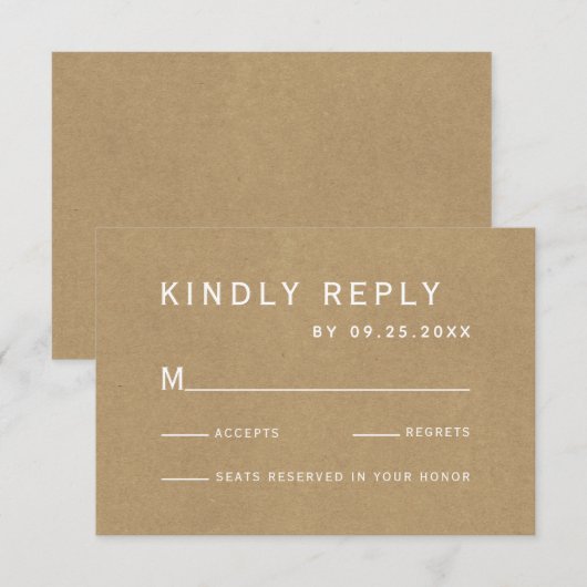 Eenvoudige Faux rustieke Kraft bruiloft RSVP Kaartje (Voorkant / Achterkant)