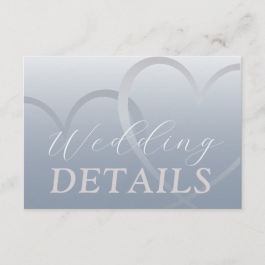 Eenvoudige Faux Zilver & Blauw Hart Bruiloft Detai Informatiekaartje (Voorkant)