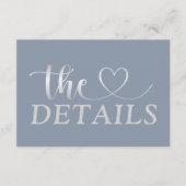 Eenvoudige Faux Zilver & Blauw Hart Bruiloft Detai Informatiekaartje (Voorkant)
