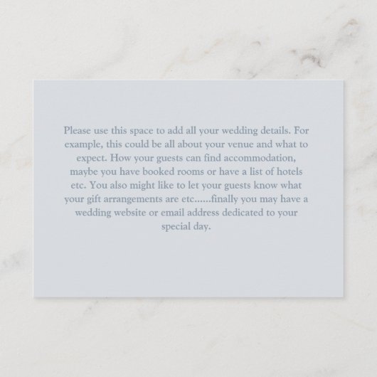 Eenvoudige Faux Zilver & Blauw Hart Bruiloft Detai Informatiekaartje (Achterkant)