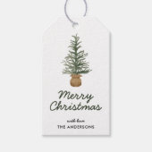 Eenvoudige feestdag met waterverf Pine-kerstboom Cadeaulabel (Voorkant)