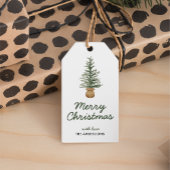 Eenvoudige feestdag met waterverf Pine-kerstboom Cadeaulabel