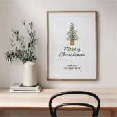 Eenvoudige feestdag met waterverf Pine-kerstboom Poster
