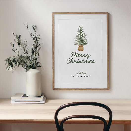 Eenvoudige feestdag met waterverf Pine-kerstboom Poster