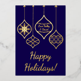 Eenvoudige Feestelijke Blauw & Goud Bauble Kerstmi Folie Feestdagenkaart