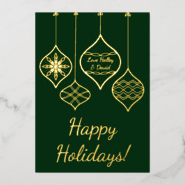 Eenvoudige Feestelijke Groene & Gouden Bauble Kers Folie Feestdagenkaart