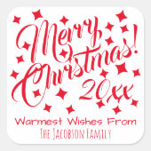 Eenvoudige feestelijke rode en witte kerst vierkante sticker (Voorkant)
