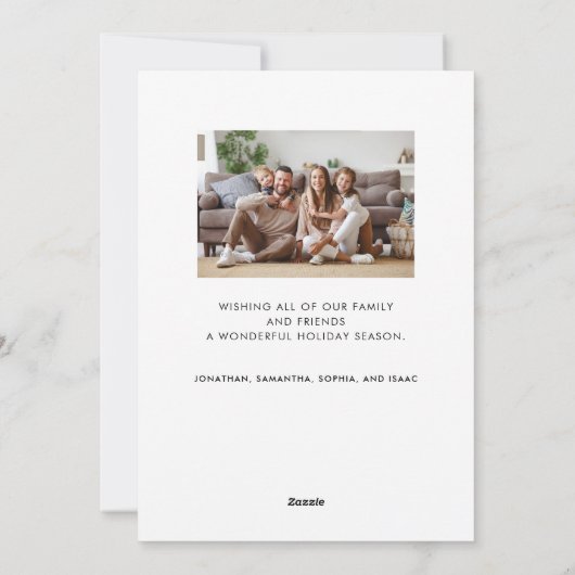 Eenvoudige feestelijke vreugdevolle kerstfoto feestdagenkaart (Achterkant)