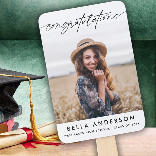 Eenvoudige felicitaties Afstuderen Script Photo Handwaaier