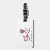 Eenvoudige fiets met bloemen, speciaal gepersonali bagagelabel (Voorkant verticaal)
