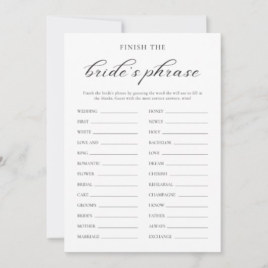 Eenvoudige finish de bruid's zin bruids spel Kaart (Voorkant)