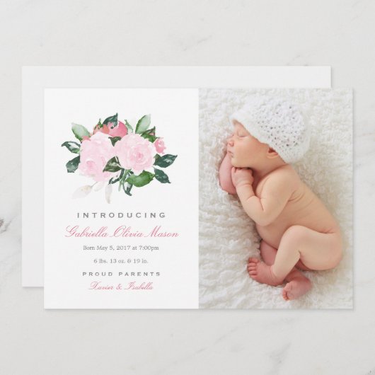 Eenvoudige Floral | Aankondiging van geboorte (Voorkant / Achterkant)