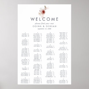 Eenvoudige Floral Alfabetical Wedding Seating Char Poster