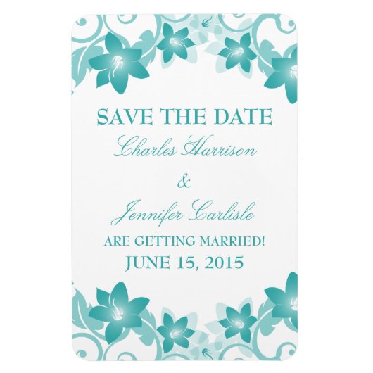 Eenvoudige Floral bewaar de Magneet Datum, Aqua (Verticaal)