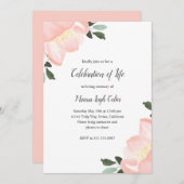 Eenvoudige Floral Blush Pink Celebration of Life Kaart (Voorkant / Achterkant)