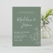 Eenvoudige Floral Botanical Deep Sage Green Weddin Kaart (Staand voorkant)
