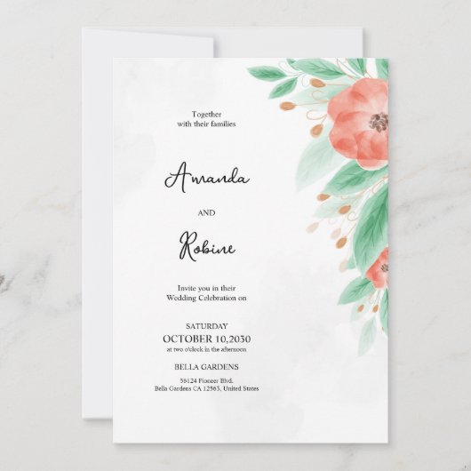 Eenvoudige Floral Botanische bruiloft Kaart (Voorkant)