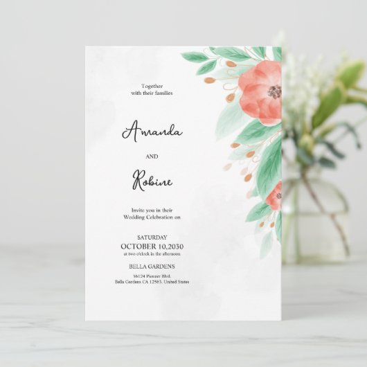 Eenvoudige Floral Botanische bruiloft Kaart (Staand voorkant)