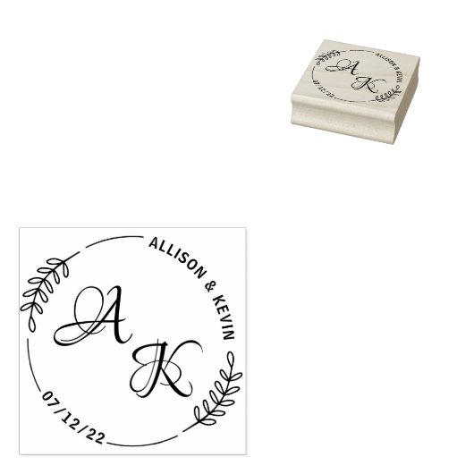 Eenvoudige Floral Couple Monogram Weddenschap Rubb Rubberstempel (Gestempeld)