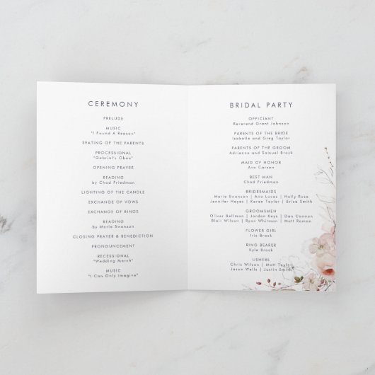 Eenvoudige Floral Folded Wedding Programma (Binnen)