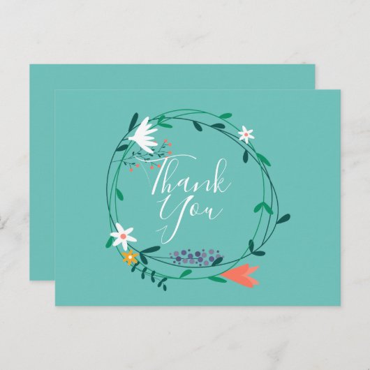 Eenvoudige Floral Garland Script Business Hartelij Briefkaart (Voorkant / Achterkant)