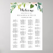 Eenvoudige Floral Green Alfabetical Seating Chart Poster (Voorkant)