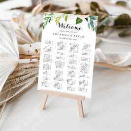Eenvoudige Floral Green Alfabetical Seating Chart Poster