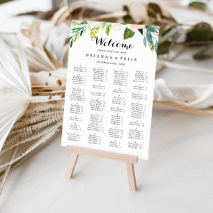 Eenvoudige Floral Green Alfabetical Seating Chart Poster