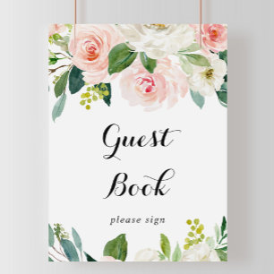 Eenvoudige Floral Green Calligraphy Guest Book Sig Poster