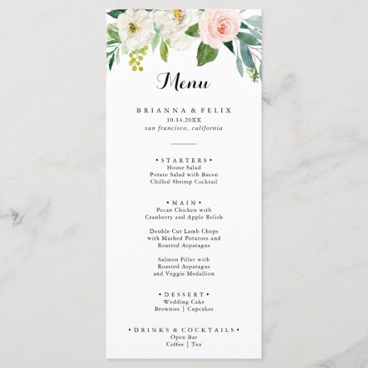 Eenvoudige Floral Green Foliage Calligraphy Dinner Menu (Voorkant)