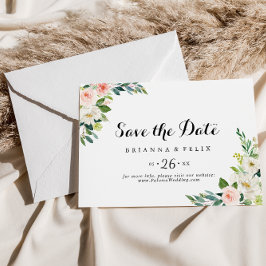Eenvoudige Floral Green Foliage Horizontal Wedding Save The Date