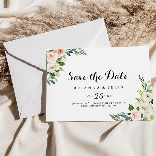 Eenvoudige Floral Green Foliage Horizontal Wedding Save The Date