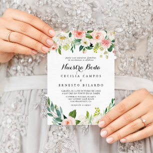 Eenvoudige Floral Green Foliage Nuestra Boda Weddi Kaart