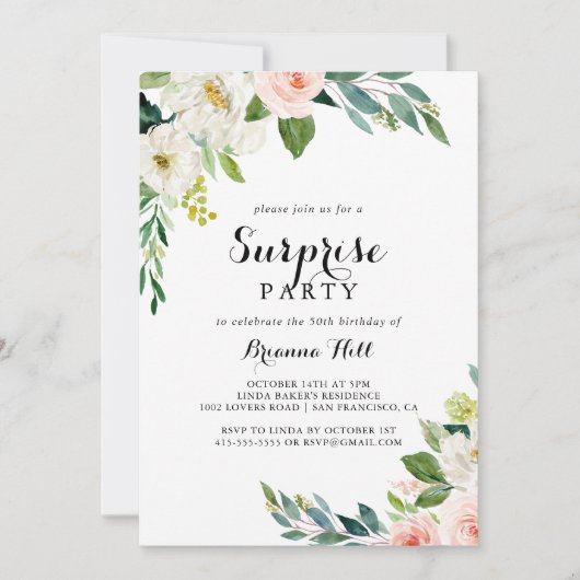 Eenvoudige Floral Green Foliage Surprise Party Kaart (Voorkant)