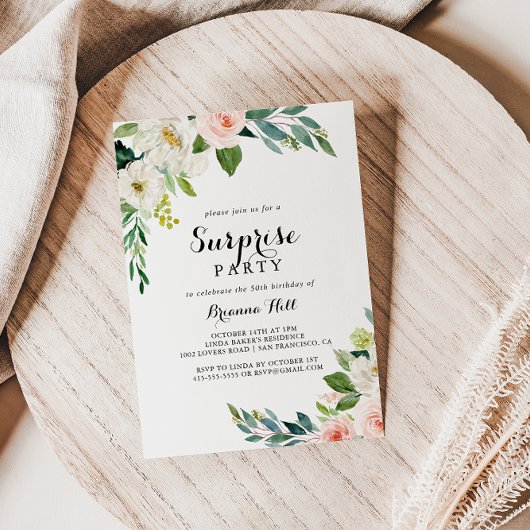Eenvoudige Floral Green Foliage Surprise Party Kaart